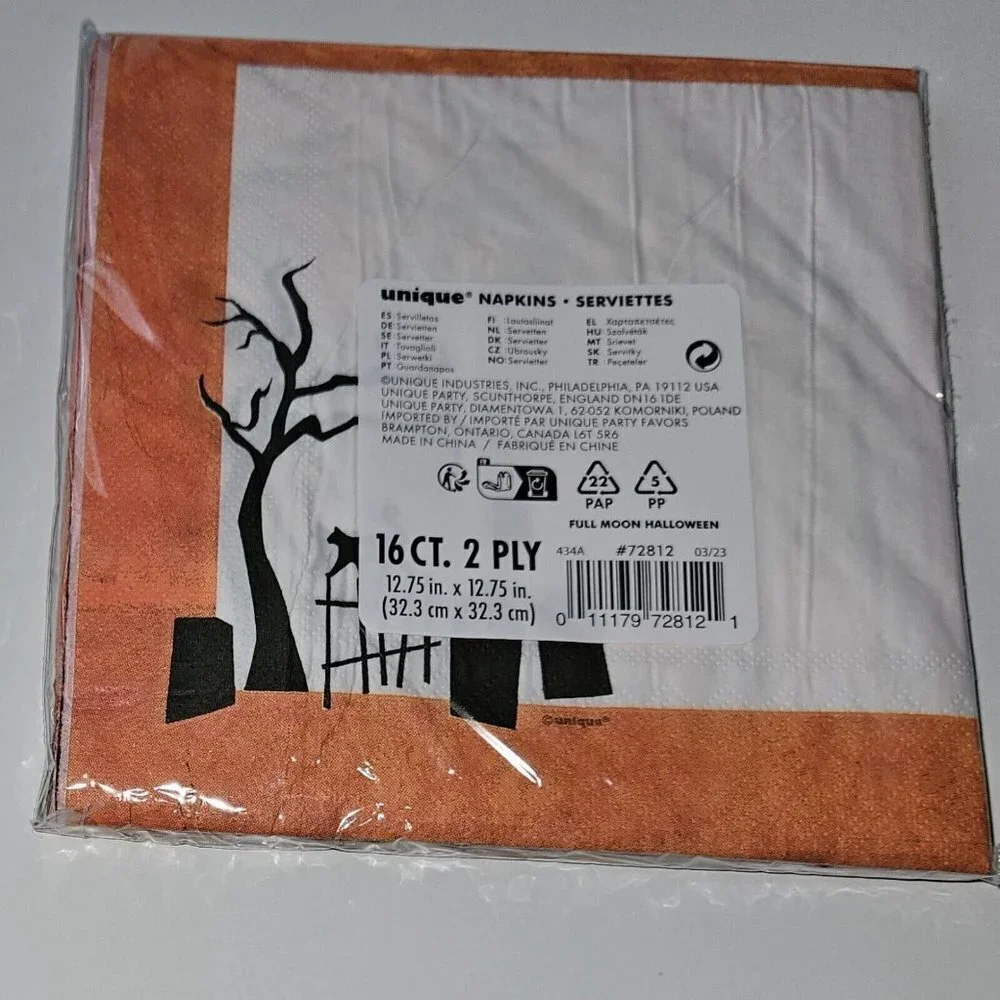 NEW 5 Packages Full Moon Halloween Napkins Lot Graveyard Tree Stars Bats Orange